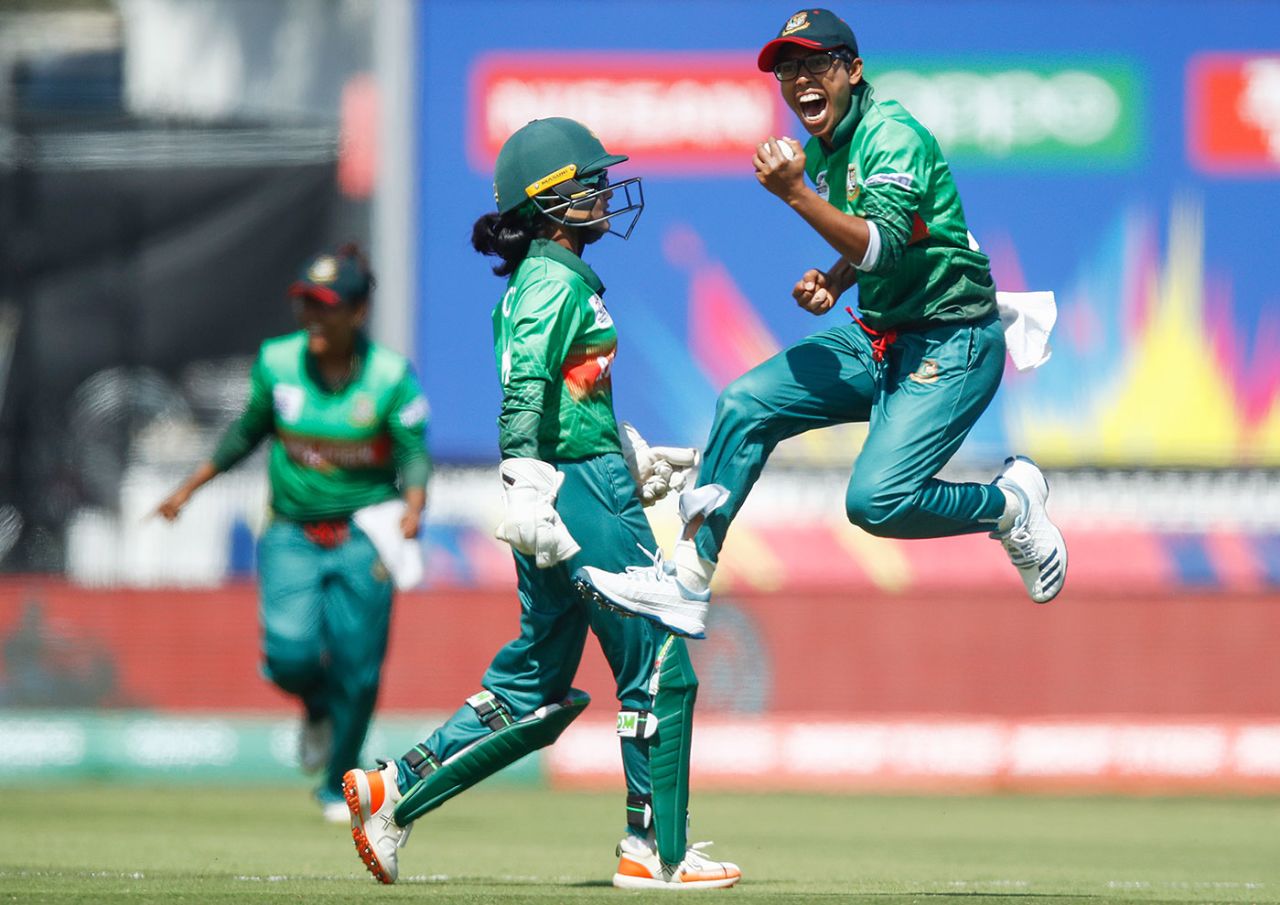 Fahima Khatun enjoys a wicket, New Zealand v Bangladesh, Group A, ICC Women's World T20, Melbourne, February 29, 2020