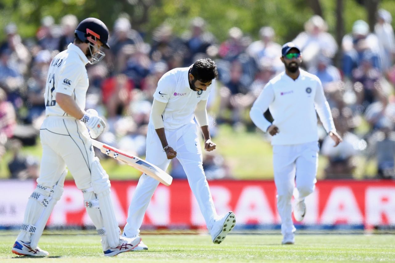 Jasprit Bumrah is pumped, New Zealand v India, 2nd Test, Christchurch, 2nd day, March 1, 2020