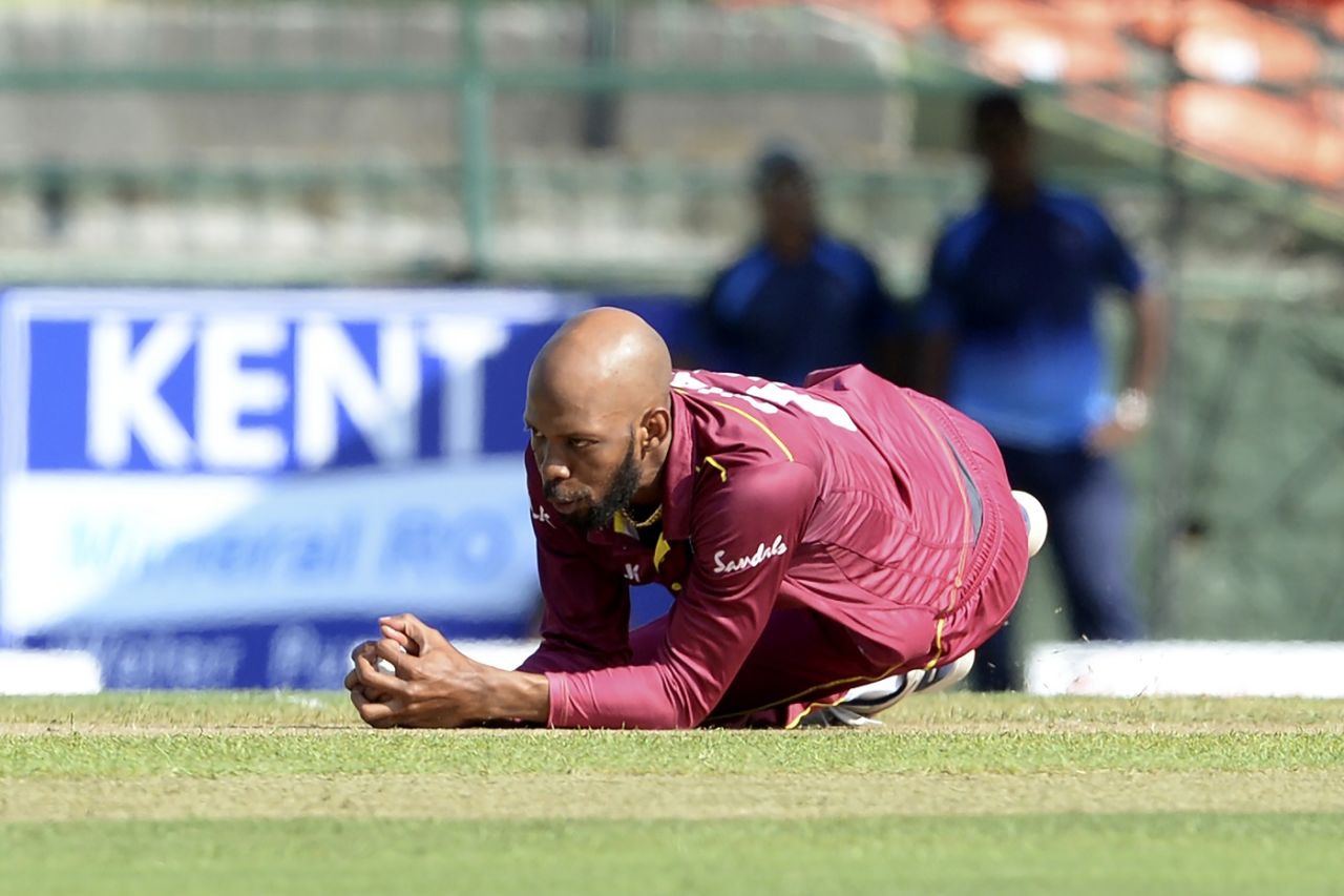 Roston Chase takes a tumble to complete a catch, Sri Lanka v West Indies, 3rd ODI, Pallekele, March 1, 2020