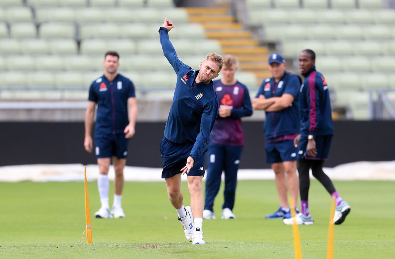 Olly Stone bowls in England's training session, Edgbaston, July 31, 2019