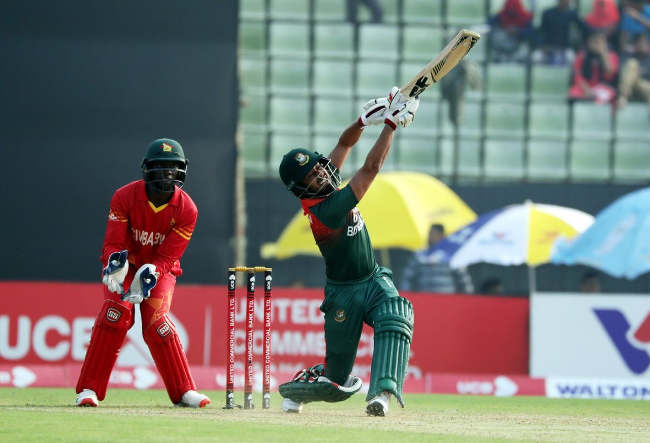 Mohammad Mithun lofts one down the ground, Bangladesh v Zimbabwe, 2nd ODI, Sylhet, March 3, 2020