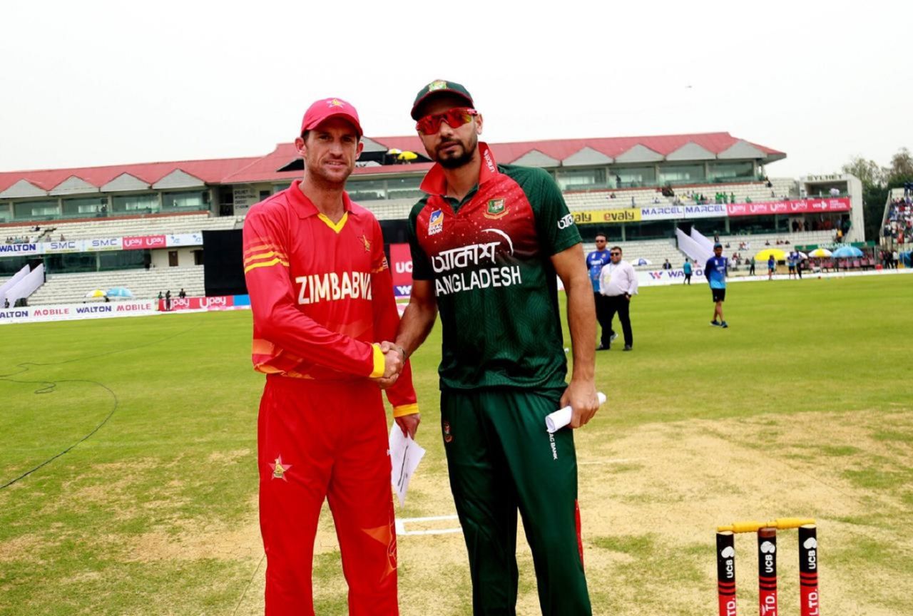Mashrafe Mortaza and Sean Williams at the toss, Bangladesh v Zimbabwe, 3rd ODI, Sylhet, March 6, 2020