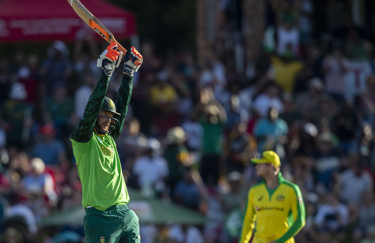 Heinrich Klaasen celebrates after hitting the winning runs, Australia v South Africa, 3rd ODI, Potchefstroom, March 7, 2020