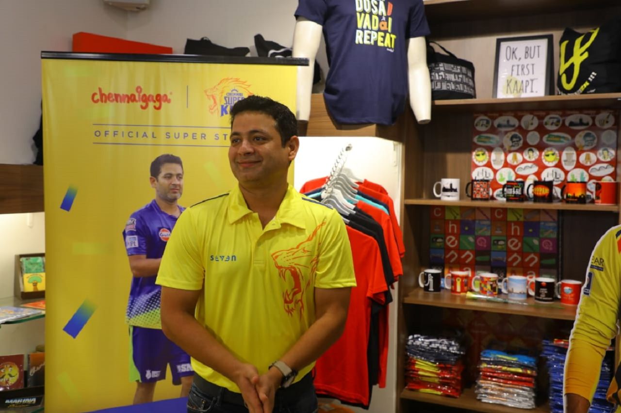 Piyush Chawla is all smiles after inaugurating CSK's official merchandise store in Chennai, Chennai, March 8, 2020