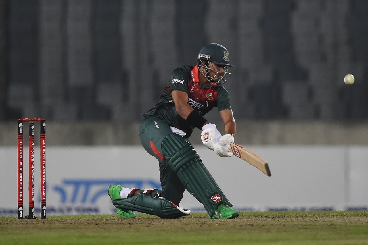 Soumya Sarkar gives it a good whack, Bangladesh v Zimbabwe, 1st T20I, Dhaka, March 9, 2020