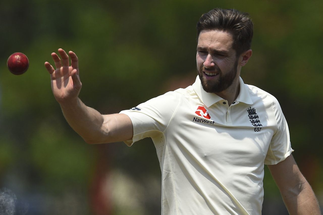 Chris Woakes during the second day of a three-day practice match between a Sri Lanka Cricket XI and England, Katunayake, March 8, 2020
