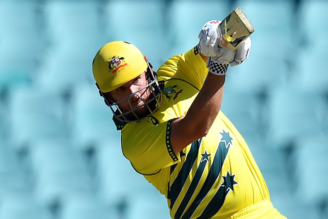 Aaron Finch lofts one straight, Australia v New Zealand, 1st ODI, Sydney, March 13, 2020