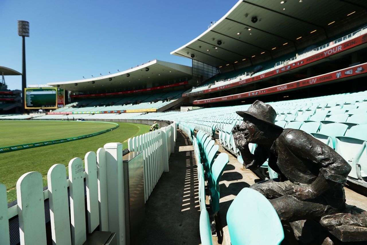 The sculpture of Yabba by itself as play goes on, Australia v New Zealand, 1st ODI, Sydney, March 13, 2020