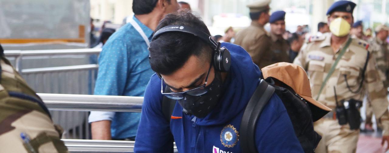 A masked Virat Kohli arrives at the Lucknow airport amid the COVID-19 pandemic, India v South Africa 2nd ODI, Lucknow, March 13, 2020
