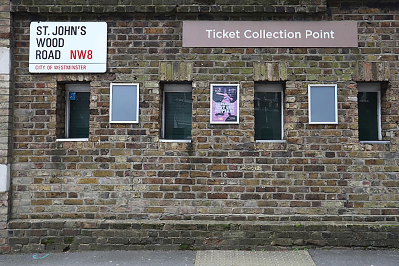 A ticket collection point outside Lord's wears a deserted look, March 19, 2020