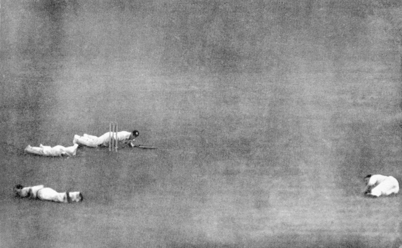 Players hit the deck as a V1 flying-bomb falls in the vicinity of Lord's during World War II, Army v RAF, July 29, 1944