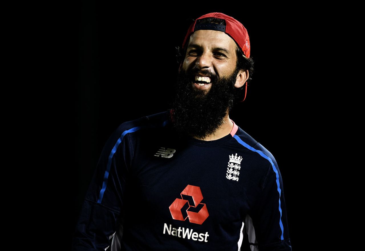 Moeen Ali laughs during a net session, Sri Lanka v England, 3rd ODI, Pallekele, October 17, 2018
