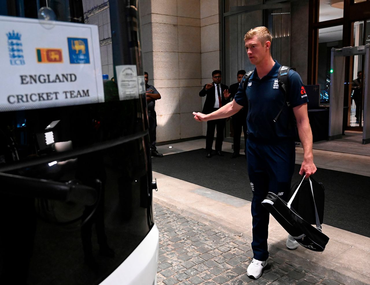 Keaton Jennings boards a bus for Colombo airport after the postponement of England's tour of Sri Lanka, March 14, 2020