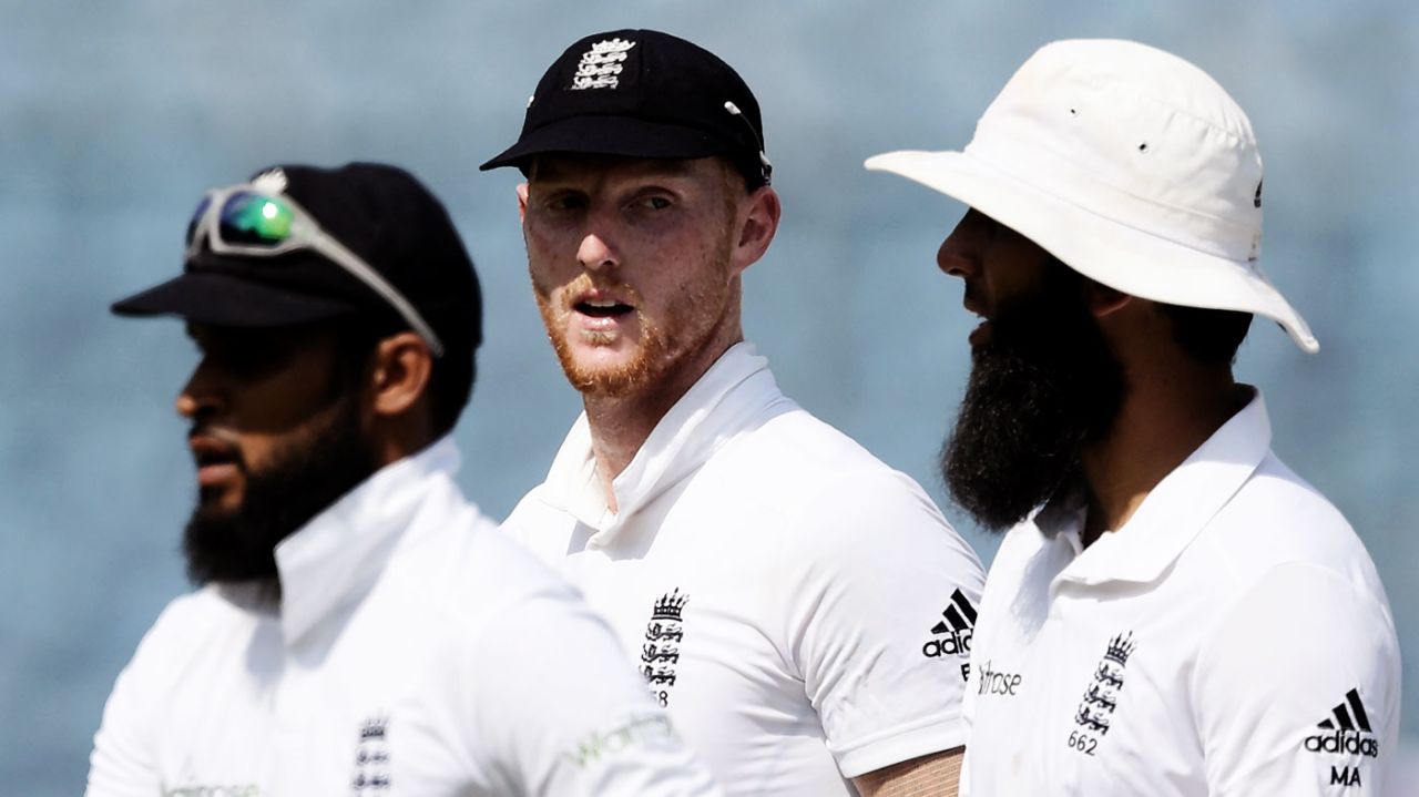 Ben Stokes, Adil Rashid and Moeen Ali walk back to the pavilion for lunch, Bangladesh v England, 2nd Test, Mirpur, 3rd day, October 30, 2016