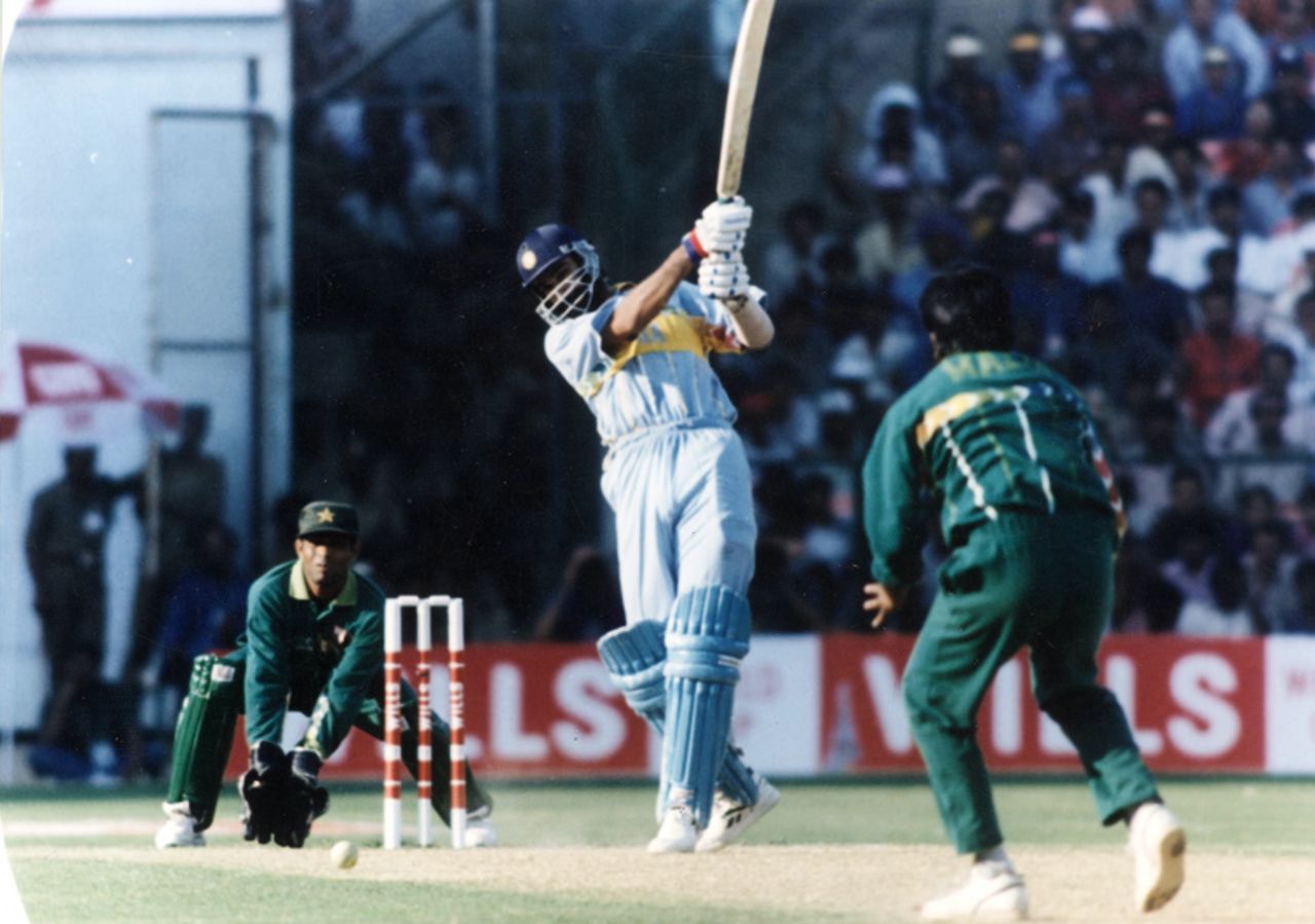 Navjot Sidhu drives on his way to 93, India v Pakistan, 2nd quarter-final, World Cup, Bangalore, March 9, 1996
