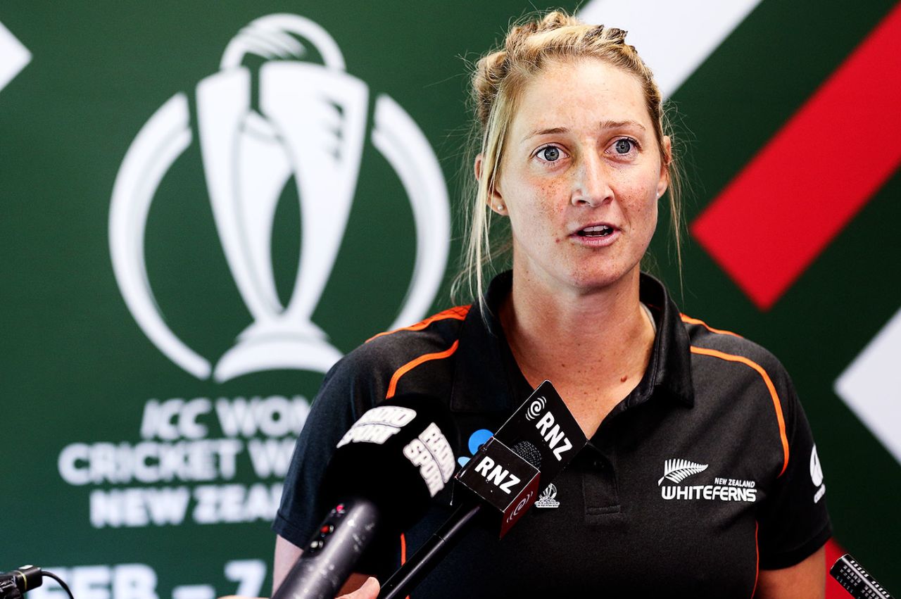 Sophie Devine speaks to the media at the 2021 World Cup launch, Wellington, March 11, 2020