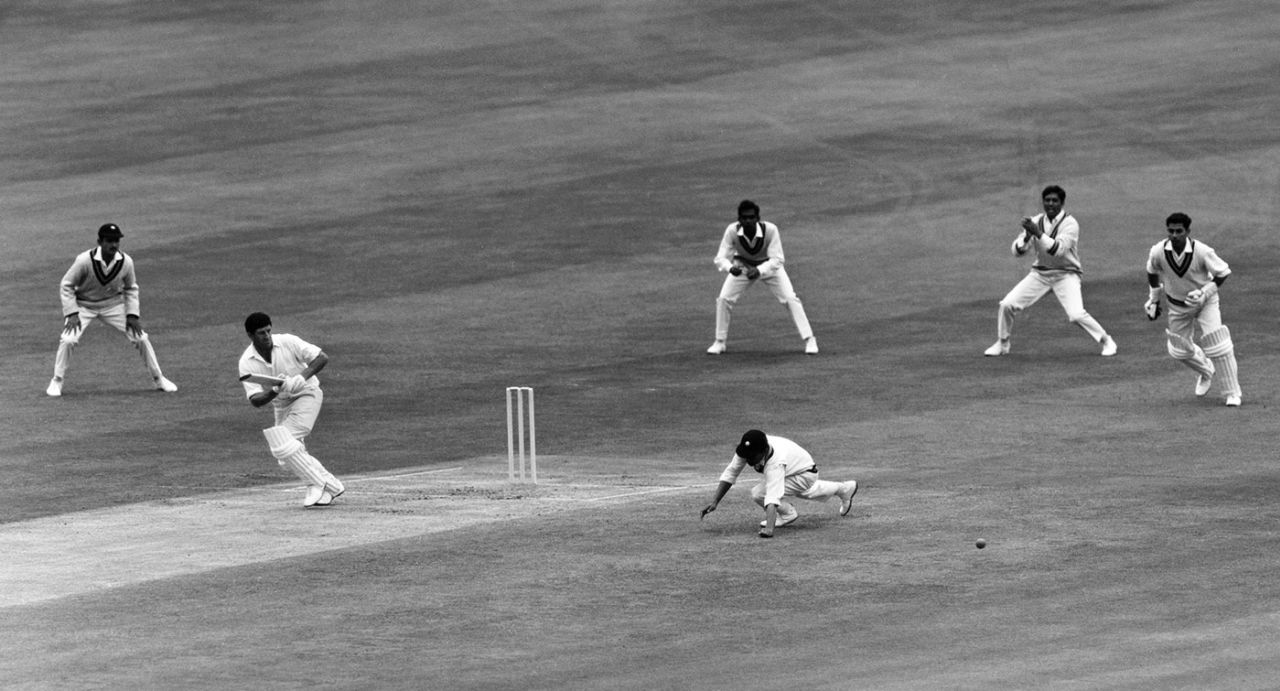 Ken Barrington pushes a ball past Hanumant Singh at short leg, England v India, 1st Test, 1st day, Headingley, June 8, 1967