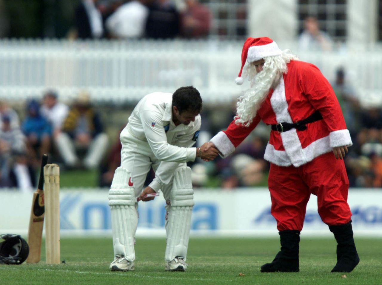 Nathan Astle gets a visit from Santa, Tour Match, Prime Minister's XI v New Zealanders, Canberra, Oct 23 2015