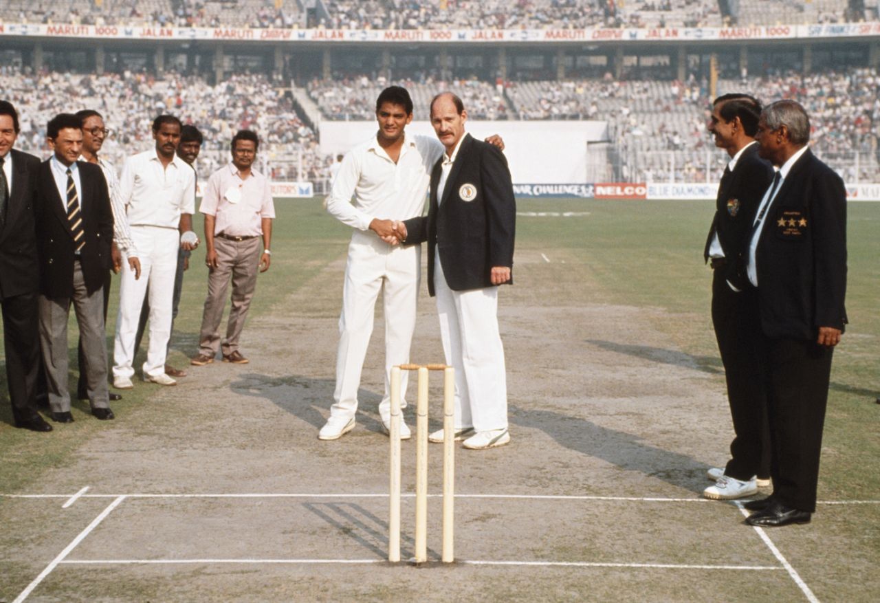 Mohammad Azharuddin and Clive Rice shake hands ahead of the toss, India v South Africa, 1st ODI, Calcutta, November 10, 1991