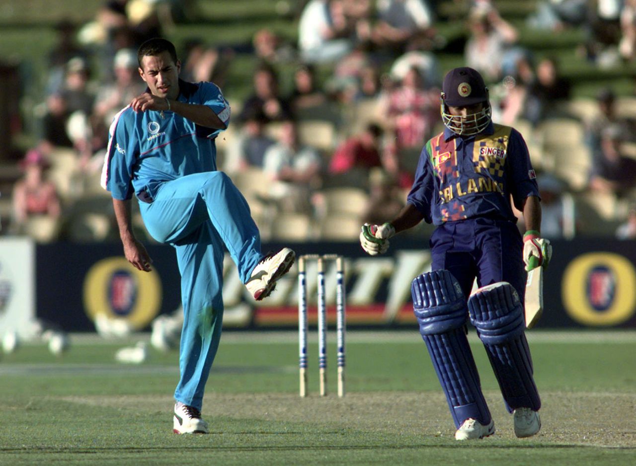A frustrated Adam Hollioake kicks the air after Mahela Jayawardene scores a four, England v Sri Lanka, Carlton & United Series, 23 January, 1999, Adelaide