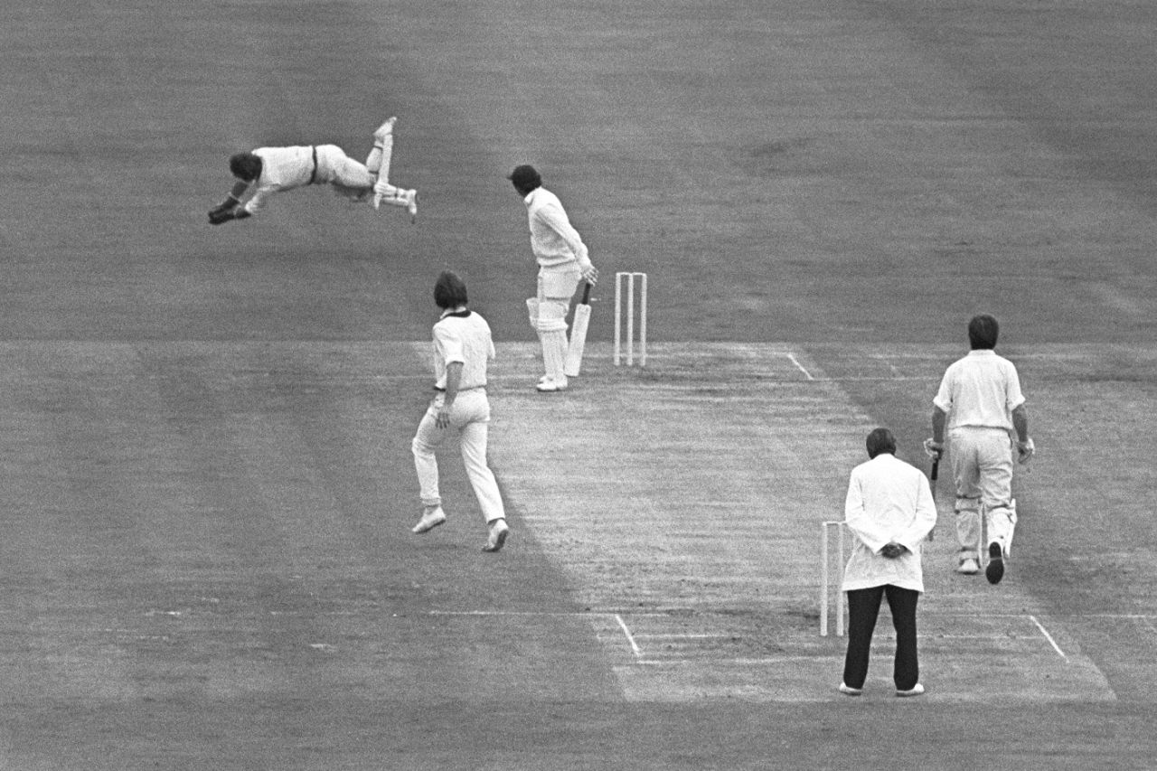 Rod Marsh flies to his right to catch Geoff Boycott off Graeme Watson, England v Australia, 1st ODI, Manchester, August 24, 1972