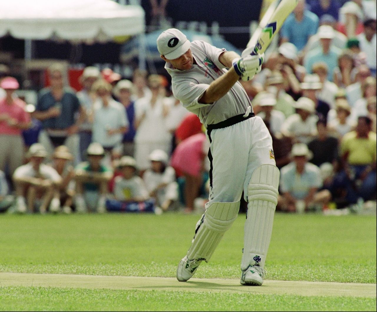 Martin Crowe steps out to whack the ball, October 4, 1992