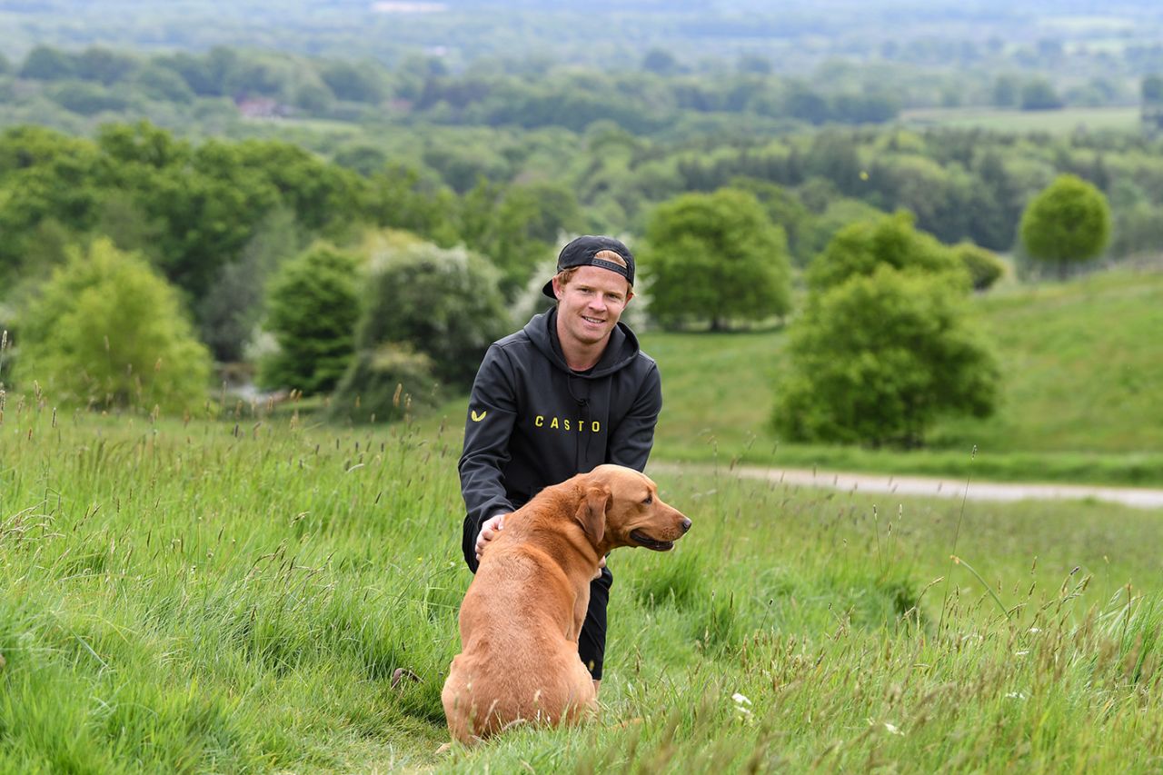 Ollie Pope with his dog Dexter, Haslemere, May 5, 2020