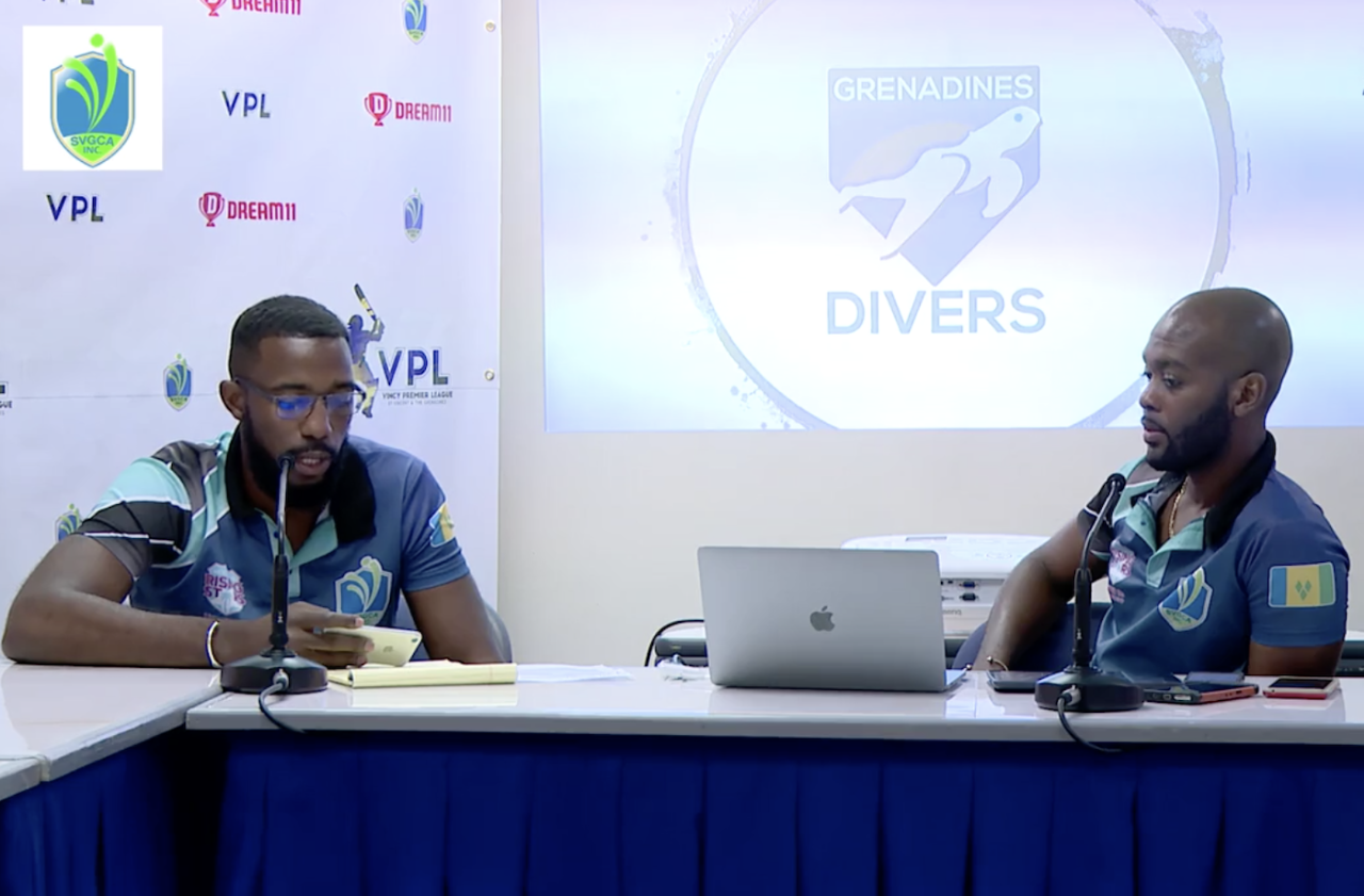 Miles Bascombe (left) and CWI vice-president Kishore Shallow at the Vincy Premier League, May 11, 2020