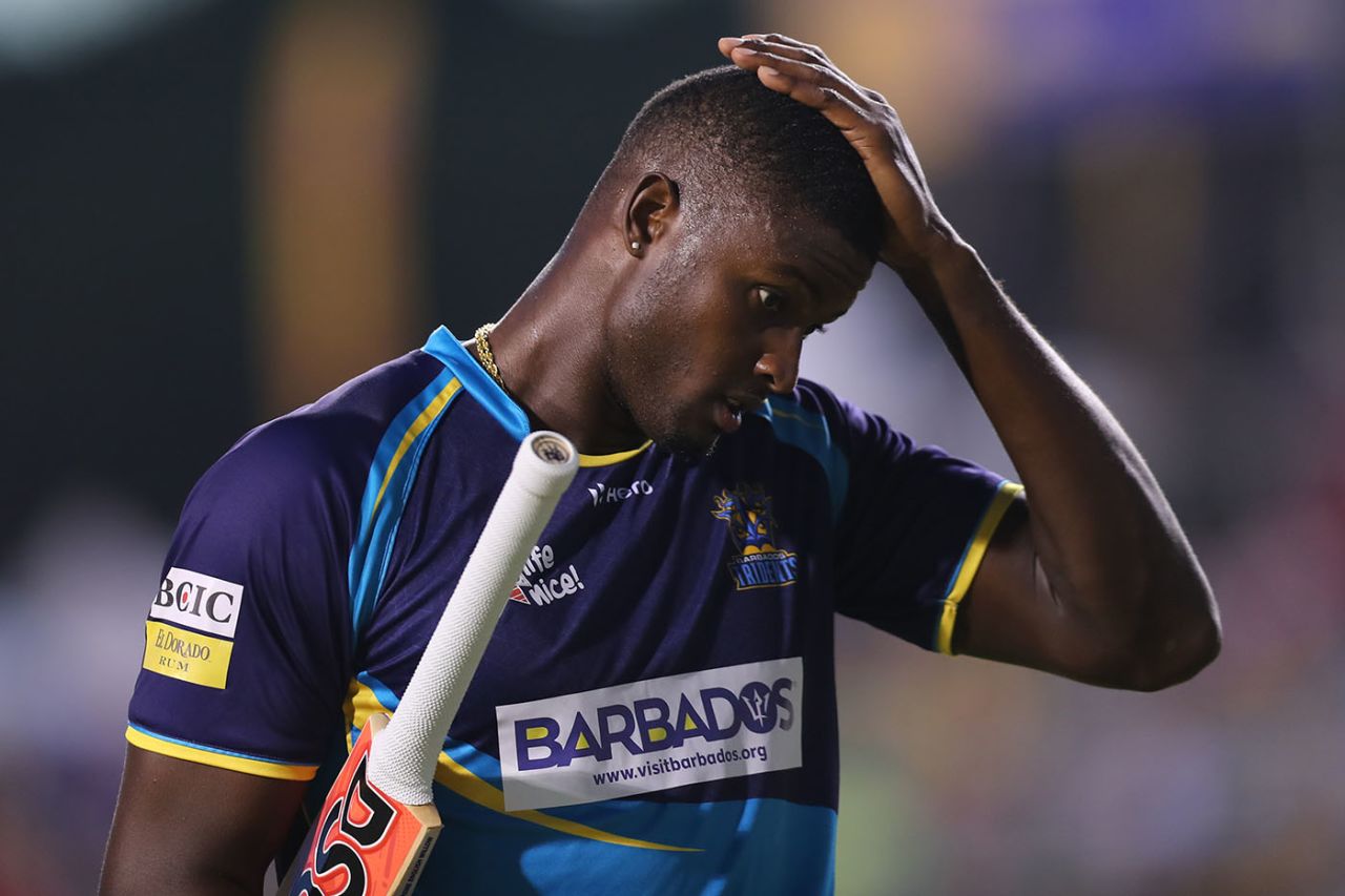 Jason Holder walks off after being dismissed, Guyana Amazon Warriors v Barbados Tridents, CPL 2019 final, Trinidad, October 12, 2019
