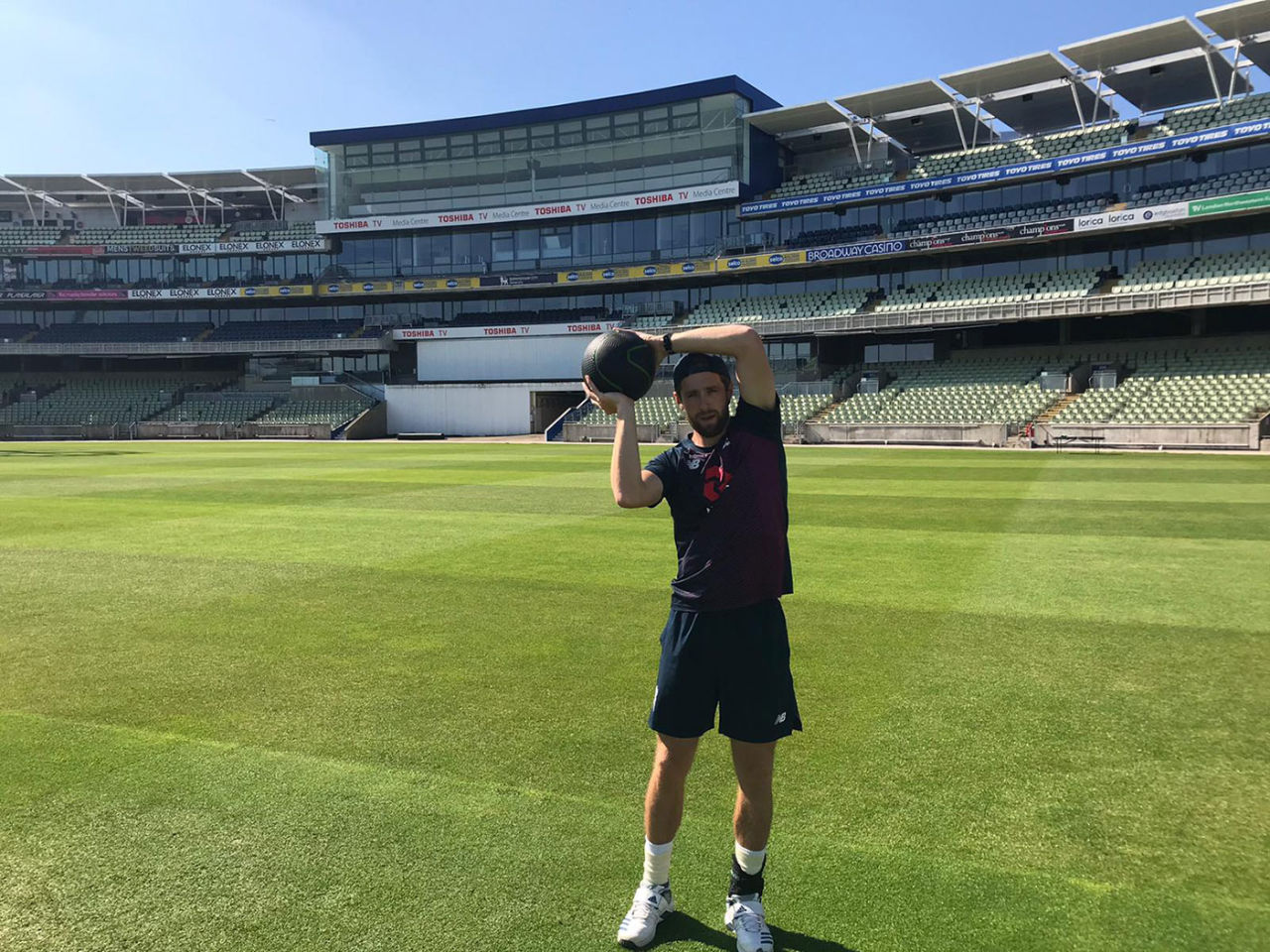 Chris Woakes returns to socially distanced training at Edgbaston, May 22, 2020