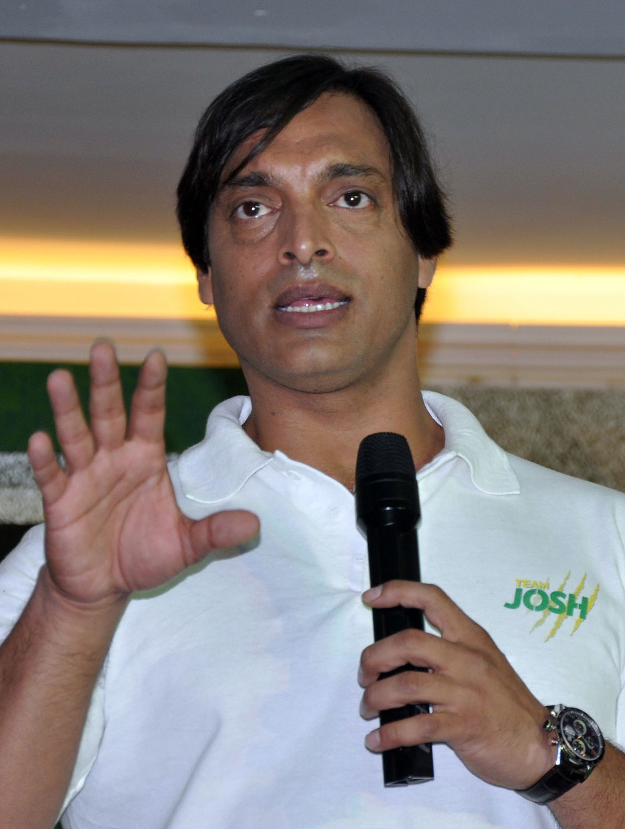 Shoaib Akhtar speaks during a ceremony Lahore, June 21, 2012