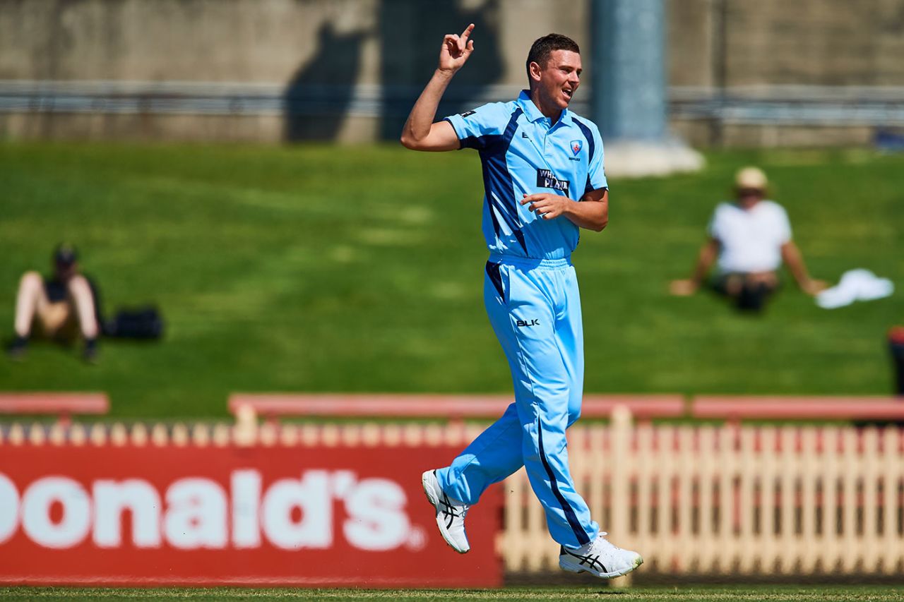Josh Hazlewood during a one-day outing for New South Wales, New South Wales v Tasmania, Marsh Cup, North Sydney Oval, October 23, 2019