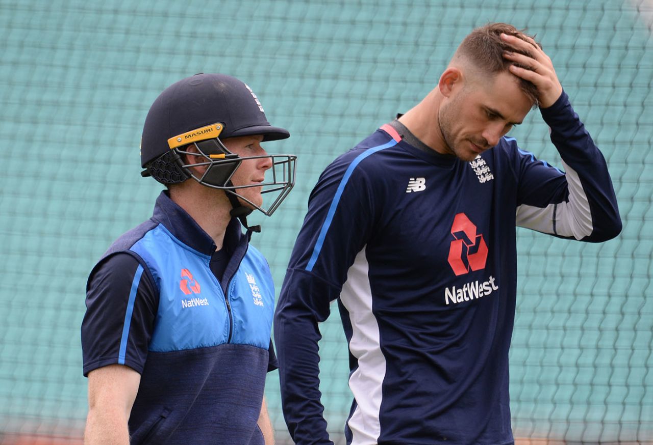Eoin Morgan and Alex Hales in the nets, Kia Oval, June 12, 2018