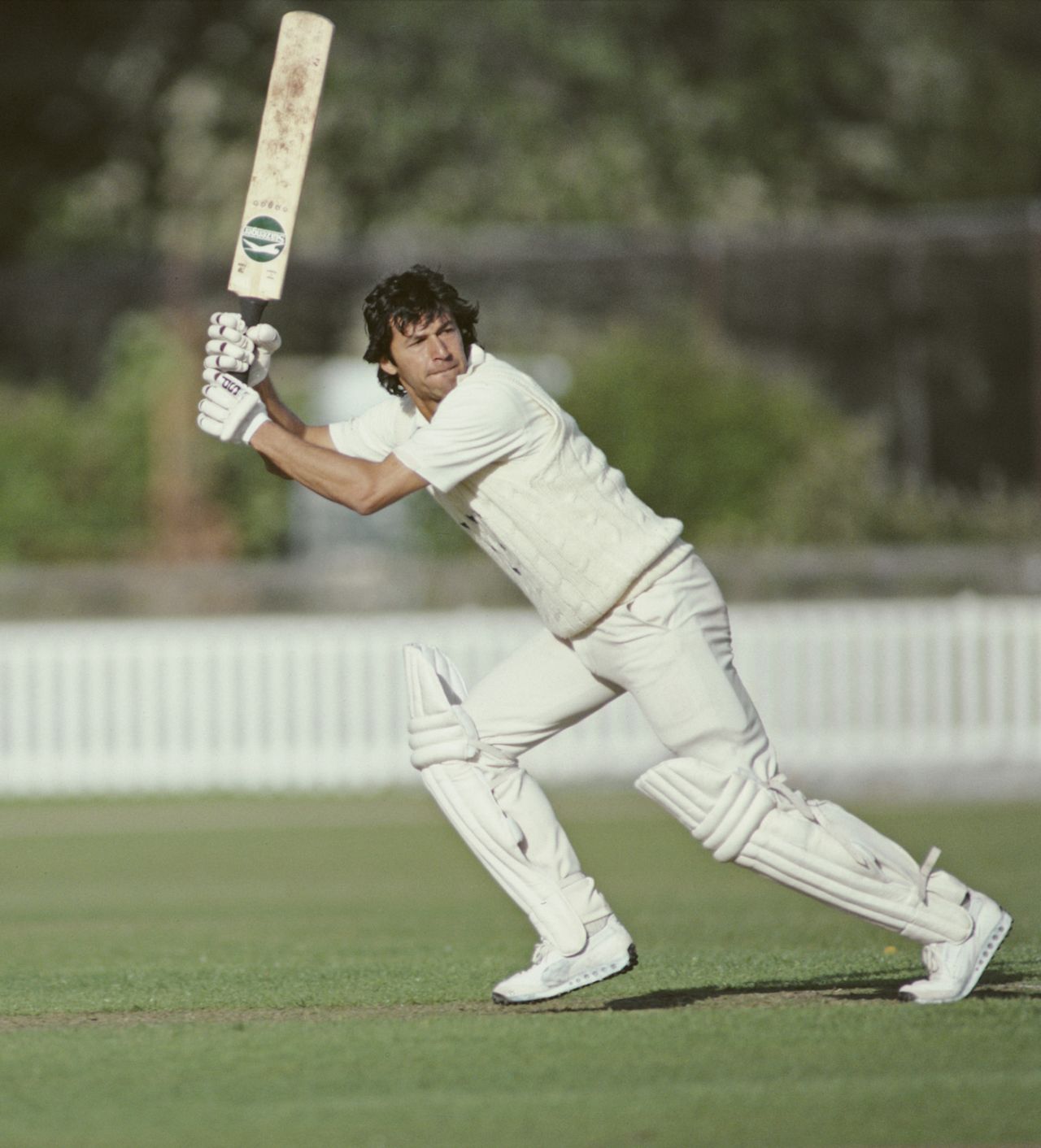Imran Khan picks up some runs for Sussex using a Slazenger bat, Sussex v Worcestershire, John Player's League 1981, New Road, Worcester, 17 May 1981