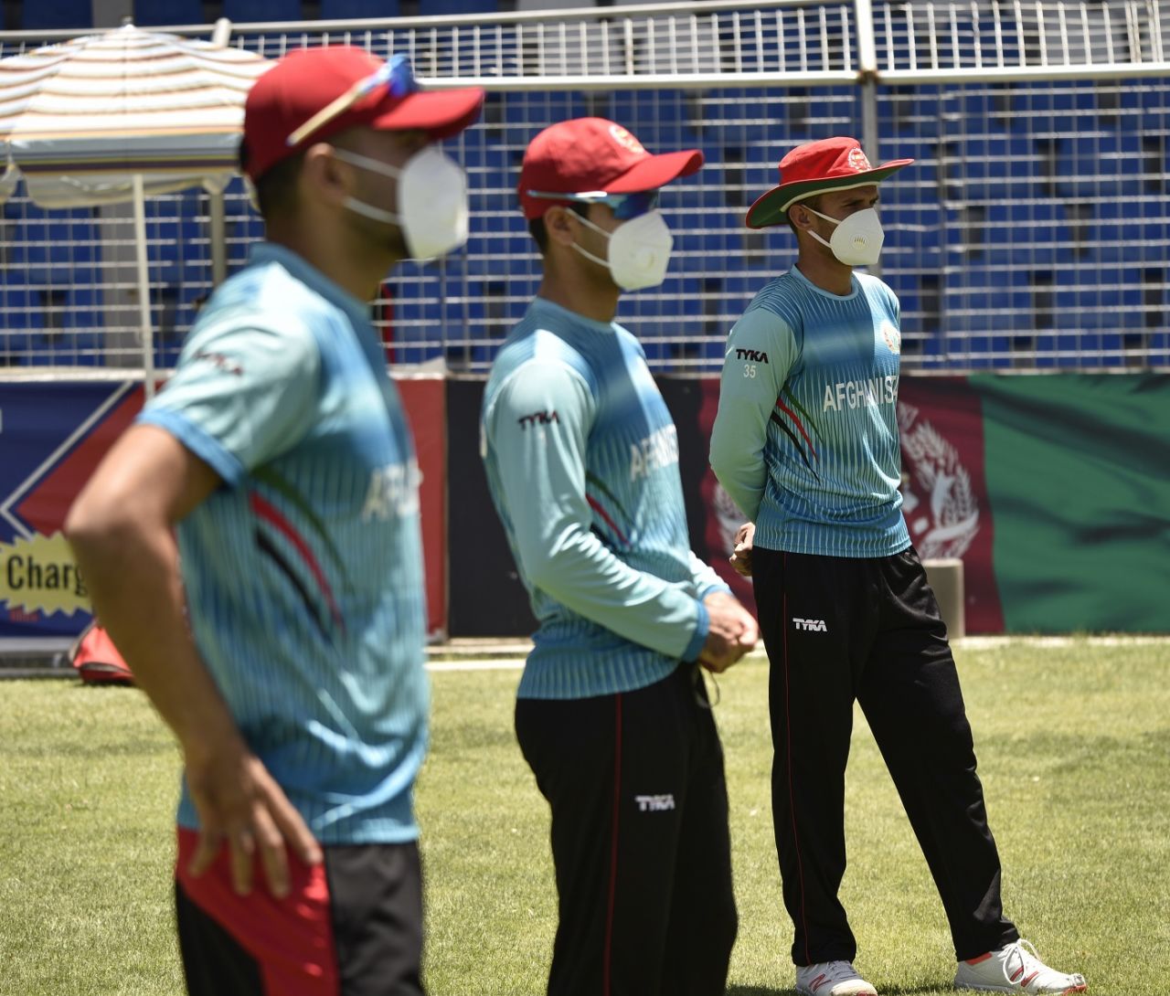 The Afghanistan players wear masks for their first training session after the Covid-19 break, Kabul, June 7, 2020