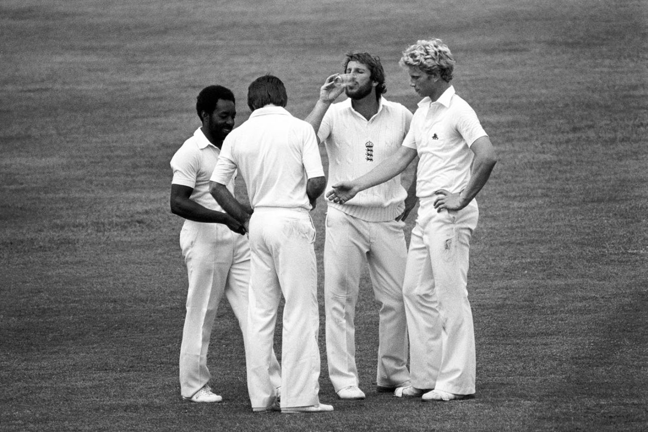 Roland Butcher, the 12th man, brings out drinks for his team-mates, England v Australia, 2nd Test, Lord's, 3rd day, July 4, 1981