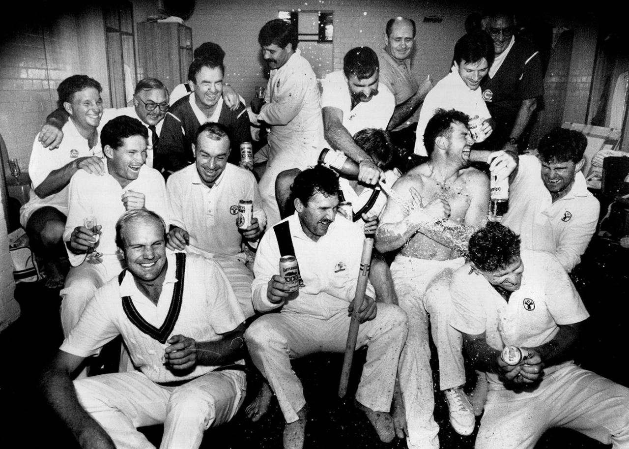 Ian McDonald (back row, second from left) with the Australia team after the Sydney Ashes Test in 1991