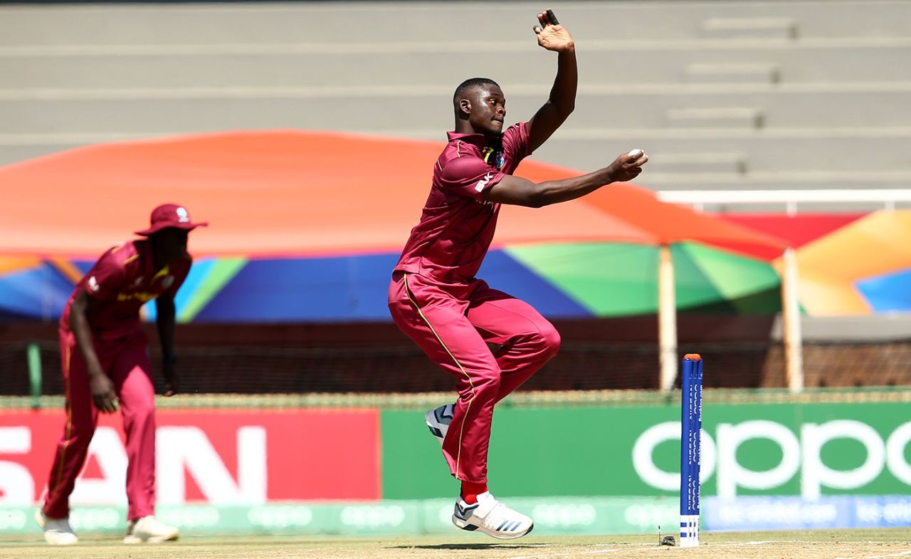 Jayden Seales bowls, South Africa v West Indies, Under-19 World Cup, Potchefstroom, February 1, 2020