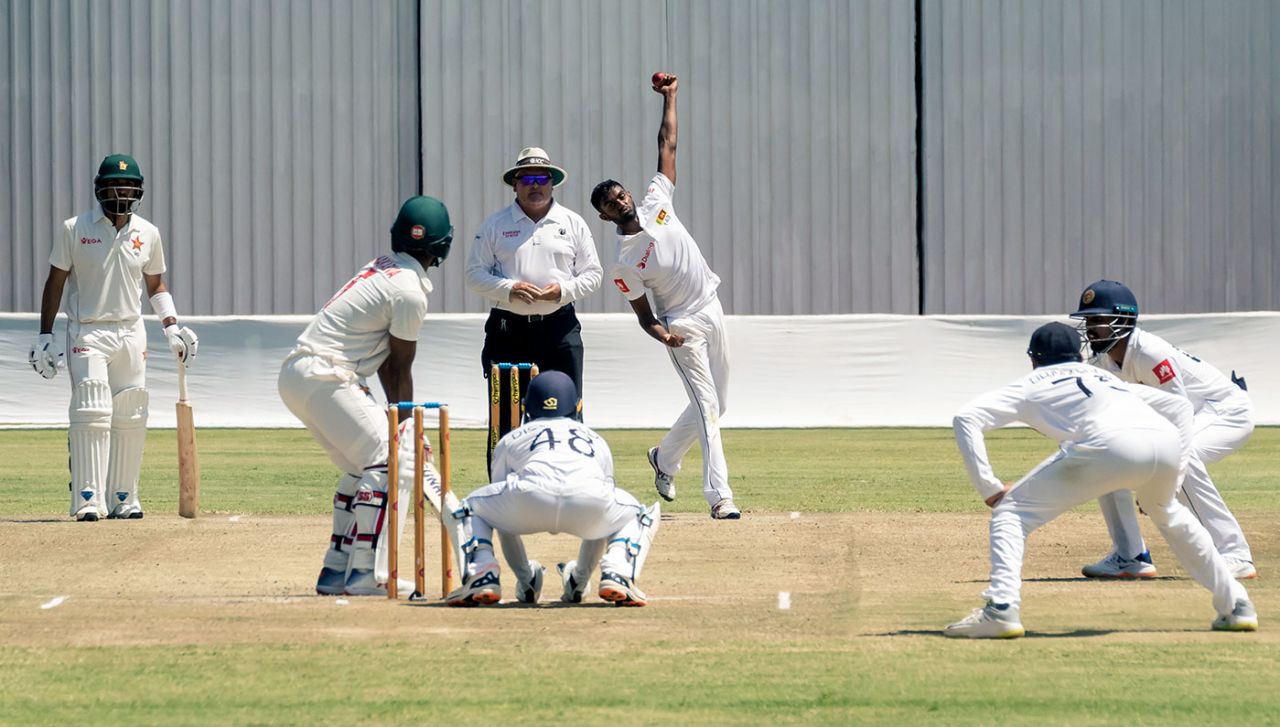 Lasith Embuldeniya bowls to Regis Chakabva, Zimbabwe v Sri Lanka, 1st Test, Harare, 5th day, January 23, 2020