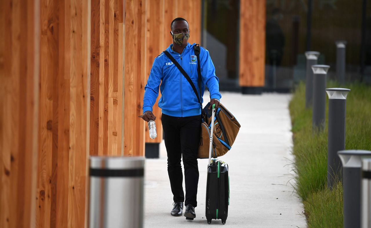 Kemar Roach of West Indies cricket team arrives at Manchester Airport, Manchester, England, June 09, 2020