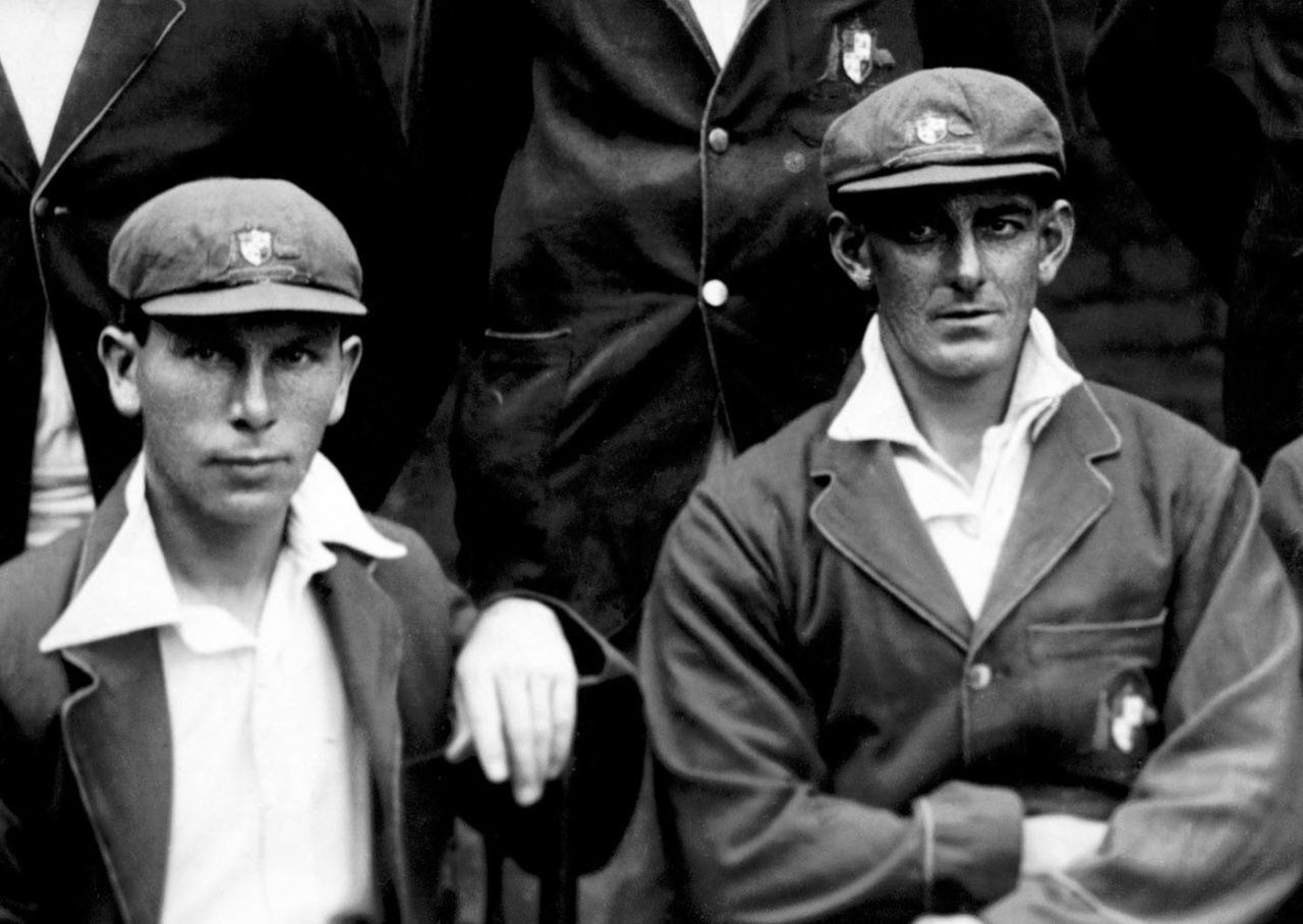 Ted McDonald, right, seated next to Arthur Mailey, April 13, 1926