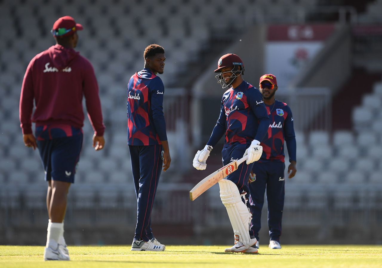 Alzarri Joseph and Shai Hope were the stand-outs on the first day of West Indies' warm-up match, Old Trafford, Manchester, June 23, 2020
