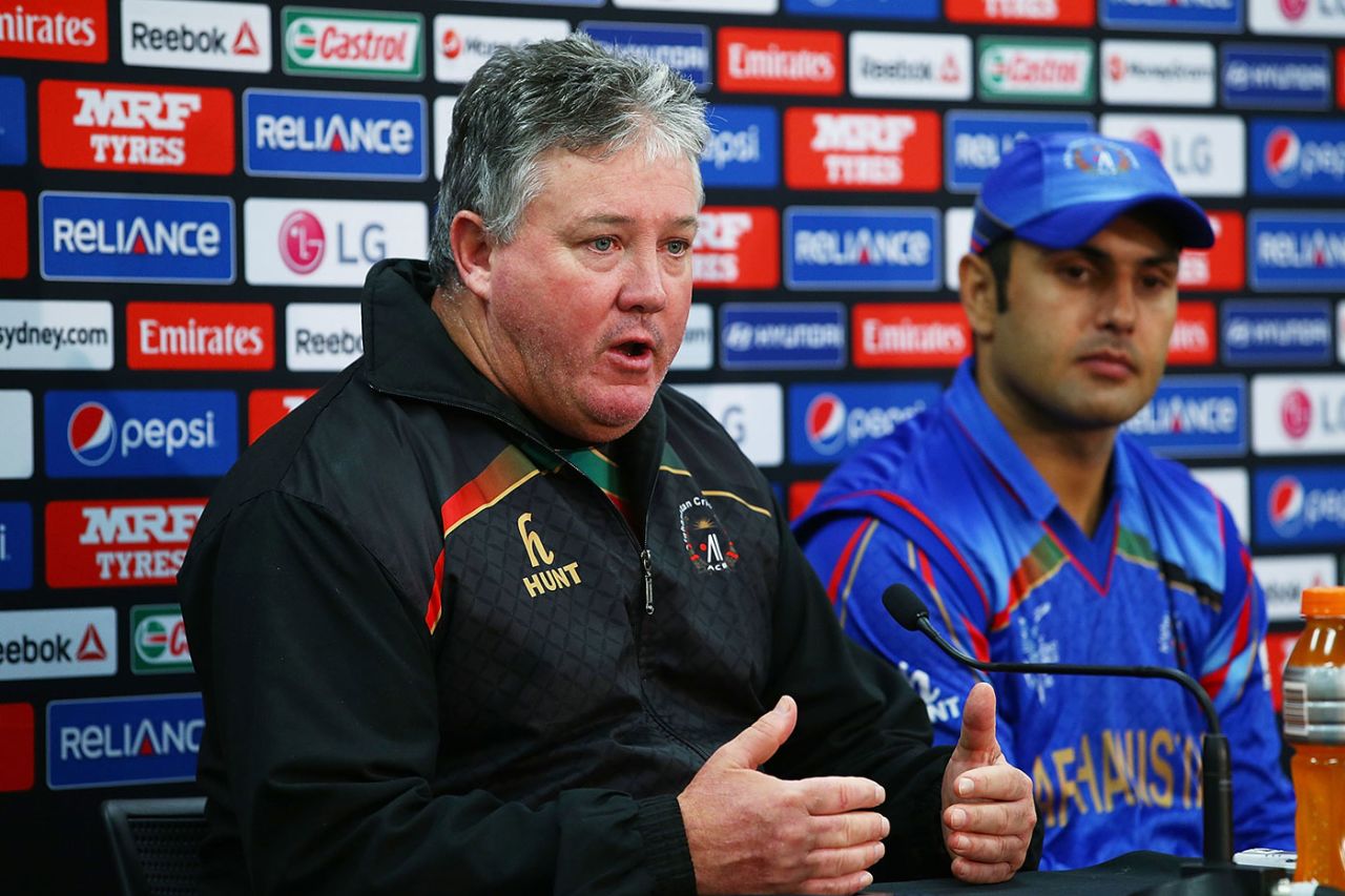 Andy Moles and Mohammad Nabi talk to the press, Afghanistan v England, World Cup 2015, Group A, Sydney, March 13, 2015