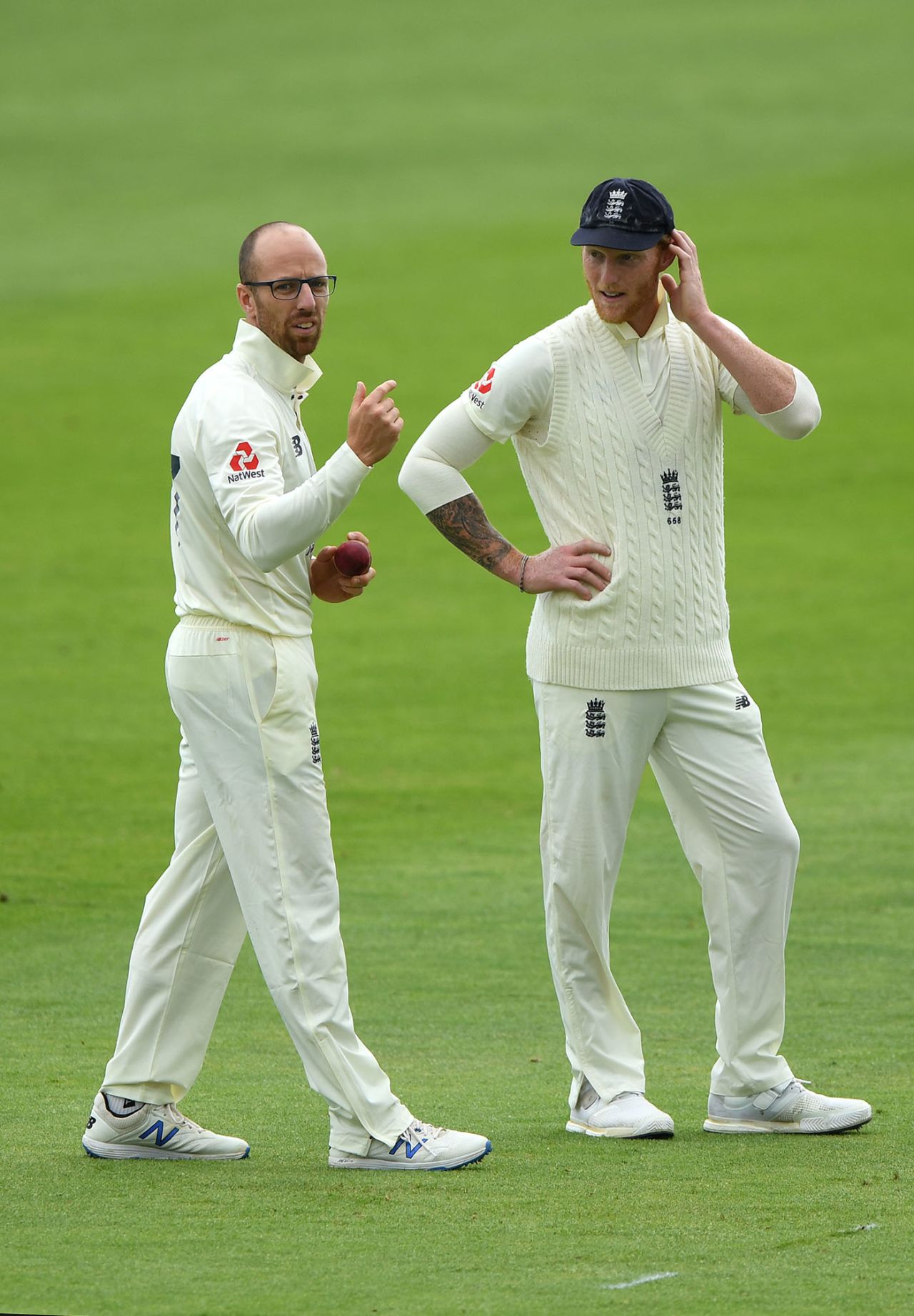 Jack Leach sets his field with Ben Stokes, Team Buttler v Team Stokes, Ageas Bowl, July 1, 2020