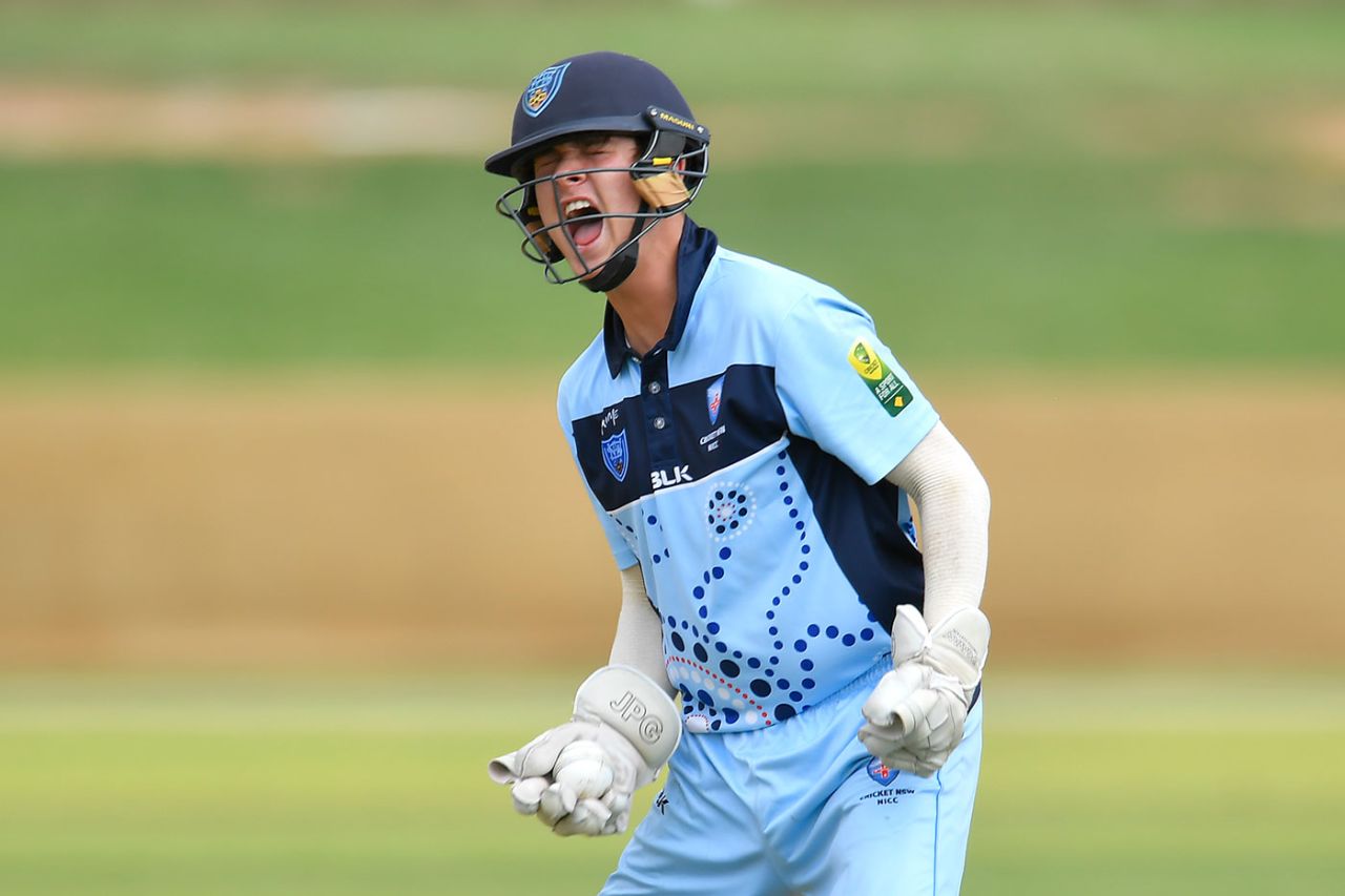 Tyran Liddiard of New South Wales celebrates a run out during the National Indigenous Cricket Championships, Alice Springs, February 3, 2020