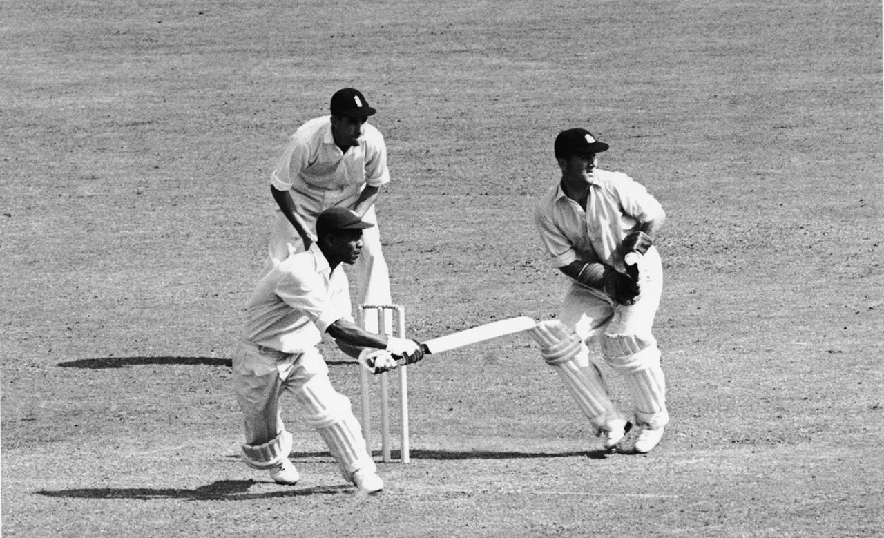 Everton Weekes sweeps, England v West Indies, 3rd Test, Trent Bridge, 3rd day, July 22, 1950