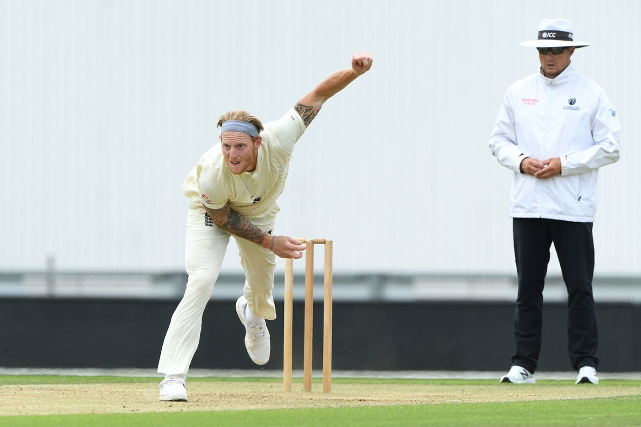 Ben Stokes bowls in a headband, Team Stokes v Team Buttler, England intra-squad warm-up match, Day Three, Ageas Bowl, July 3, 2020