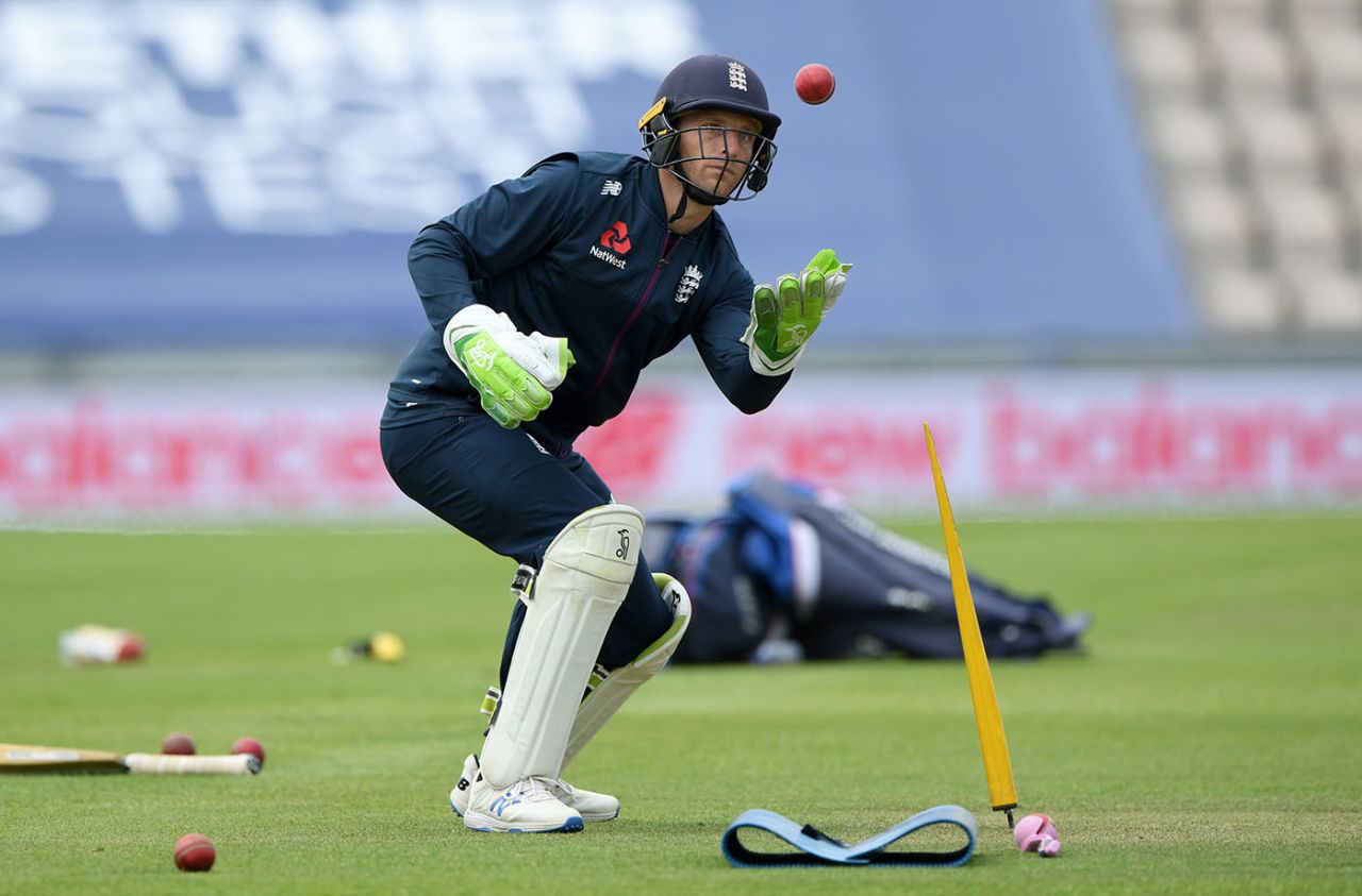 Jos Buttler during a wicketkeeping drill in training, Ageas Bowl, July 6, 2020