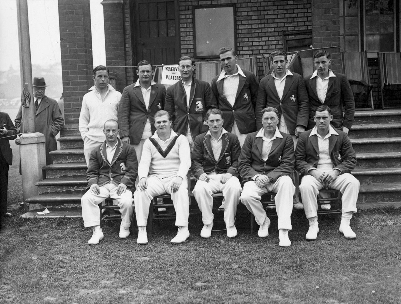 Members of the Kent County Cricket team. Standing l to r, C Lewis, W Ashdown, Mr W H V Levett, A Watt, A Fagg D Wright. Sitting l to r, A P Freeman, Mr I Akers-Douglas, Mr B H Valentine, Frank Woolley (1887 - 1978), L Todd, May 15, 1936