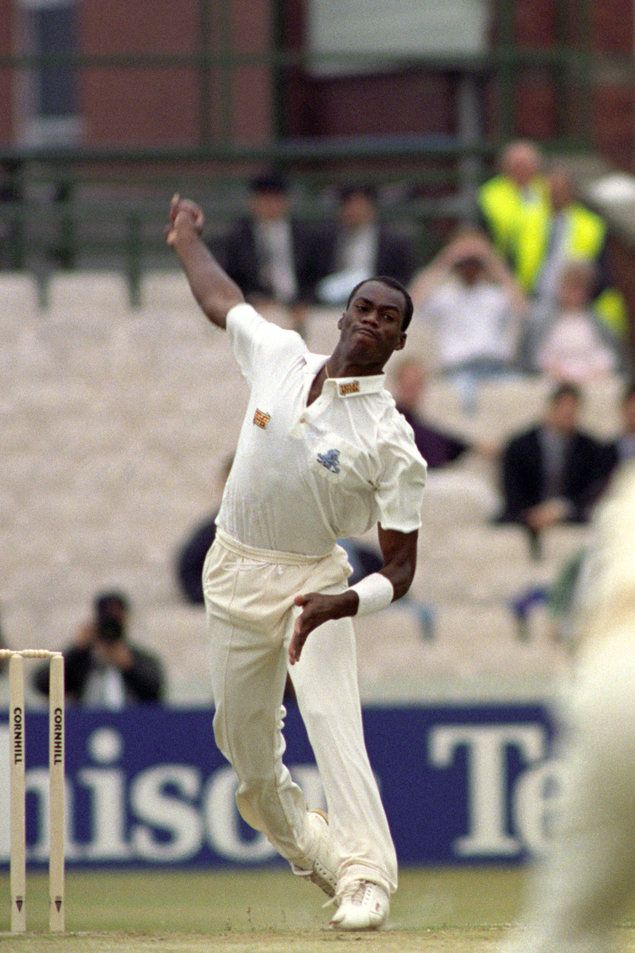 Chris Lewis opens the bowling for England against Pakistan, day one, third Test, England v Pakistan, Old Trafford, July 2, 1992